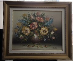 Finta László: Virágcsendélet II. - olaj, faroston