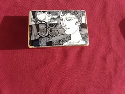 Hollóházi Szász Endre, pillangós  Bonbonier,ékszer tartó doboz,,14 x 9 cm,,Akcióban,,