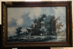 Salomon van Ruysdael: Eső után - Kézzel színezett rézmetszet / korai litográfia