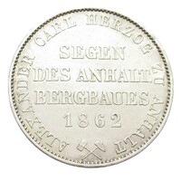 Németország,1 bányásztallér 1862 - Anhalt-Bernburgi Hercegség EF+ ezüst 18.52g900