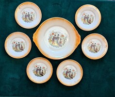 Antik Zsolnay gésás porcelán tányér szett (L5830)