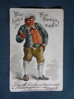 Képeslap,litho,grafika,humor,vicc,Mir ham's ja! Mir könna's mach'n!,Bajor férfi,1900-