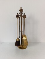 Tűzpiszkáló készlet antik patinás réz sárgaréz tűz piszkáló kandalló kályha mellé szerszám hajó 214