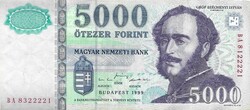 5000 forint 1999 sorszámeltérő BA 8322221 és BA 8122221