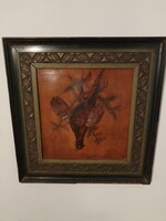 Vadászati műtárgy, 1800as évek második fele, ritka alkotás, festmény,bőrlemezre.