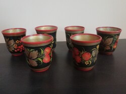 Orosz kézzel festett fa boros pohár, 6db
