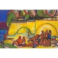 Jozefka Antal (1935- ) Duna-parti fürdőzők - fantasztikus retró hangulatú életkép /számlát adunk/