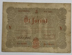 1848 -as 5 Forint Kossuth Szabadságharcos bankó piros változat" veszprémi kiadás ! F