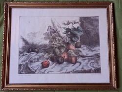 Görög Rezső ALMÁS CSENDÉLET színes ŕézkarc
