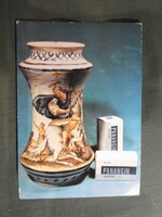 Reklám,szórólap,Kőbányai gyógyszerárugyár,Panangin drazsé,fajansz patikaedény 1970