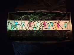 Karácsonyfa izzósor, fényfüzér, eredeti dobozában, csipeszes gyertya