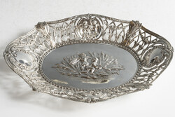 Ezüst francia kínálótál - arató puttó figurákkal (25-0391)