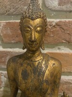 Sétáló Buddha aranyozott bronz szobor, 47 cm, 2,2 kg