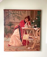 Nagy mértetű olaj vászon festmény "Levélre várva" szignózva Béla Kontuly.Keret nincs hozzá!