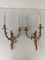 Barokk falikar antik patinás 2 db 2 karú bronzírozott réz fali lámpa 4 új gyertya + 4 db új izzó 320
