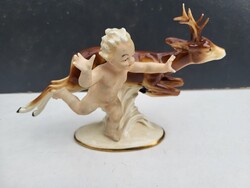 Rare vintage German porcelain figurine: putto with deer (carl scheidig / karl tutter style)