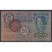 Magyarország,20 kronen/korona 1920 - MAGYARORSZÁG FELÜLBÉLYEGZÉS VG