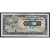 Jugoszlávia,5000 dinara 1955 - 2 at lower right on front VF