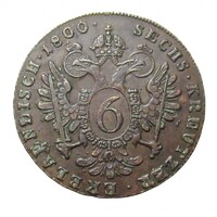 Ausztria,I. Ferenc 6 krajcár 1800 F EF réz
