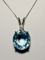 Impozáns 18,81ct IGI Akvamarin & 0,61ct GIA Gyémánt Medál- 14k Fehérarany - Certifikált egyedi darab