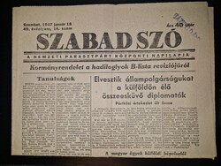 1947, a Szabad Szó c. lap egy száma