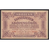 Magyarország,100.000 adópengő 1946 - sorszámos VF+