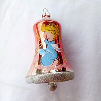Karácsonyfadísz - kézzel festett üveg harang, csengő 13 cm! Ritka! retro, vintage