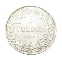 Németország,1/2 gulden 1862 - Württemberg EF+ ezüst 5.290g900