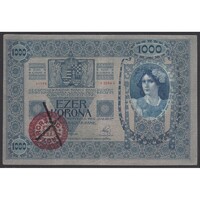 Magyarország,1000 kronen/korona 1920 - ÉRVÉNYTELENYÍTETT MAGYARORSZÁG FELÜLBÉLYEGZÉS VF