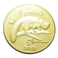 Oroszország,5 rubel 2013 - Feketelábú nyest - Kuril-szigetek - Iturup-sziget aUNC+ réz