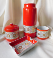 Hollóházi retro dohányzóasztali készlet - 70-es évek, 4 darab