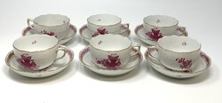 Gyönyörű Herendi 6 személyes Apponyi pur-pur mintás porcelán teás szett RZ