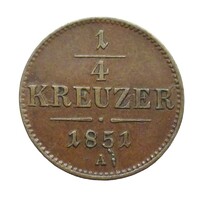 Ausztria,1/4 krajcár 1851 A EF+ réz