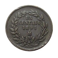 Mexikó,1 centavo 1891 Mo VF+ réz