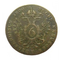 Magyarország,I. Ferenc 6 krajcár 1800 E VF+ réz