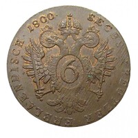 Ausztria,I. Ferenc 6 krajcár 1800 F EF+ réz