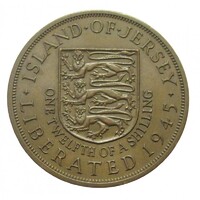 Jersey,1/12 shilling 1945 EF+ bronz
