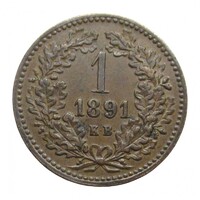 Magyarország,1 krajcár 1891 KB EF+ réz