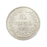 Finnország,25 pennia 1917 - korona nélküli EF+ ezüst 1.274g750