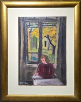 Cs. Németh Miklós: A Kapu utcai villában, szép kerettel! (olajfestmény) a művész ritka, korai műve