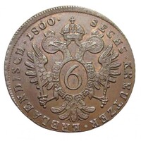 Ausztria,I. Ferenc 6 krajcár 1800 A - FÉLREVERT EF+ réz