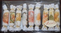 9DB "SZLOBODA" VINTAGE ANGYALOS TEXTIL SZALONCUKOR FORMÁJÚ KARÁCSONYFA DÍSZ