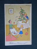Képeslap,ünnep,karácsony,humor,vicc,gyerek modell,úttörő,1950-