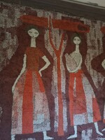 Retro Pécsi László Női alakos mokett falikárpit, faliszőnyeg