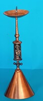 Muharos Lajos: picture hall candlestick, copper, with 2 mini statues of monks in the middle