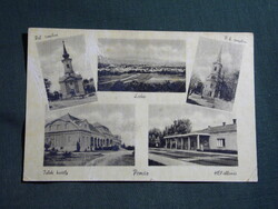 Képeslap,Pomáz,Ref.,Róm. templom,Teleki kastély,vasútállomás látkép,Apostol Bp. kiadás,1950-