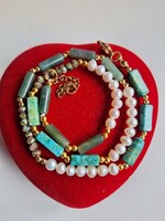 Krizokolla,igazgyöngy,Aventurin köves nyaklánc