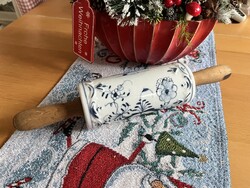 Nagyon régi hagymamintás porcelán betétes sodrófa vagy nyújtófa