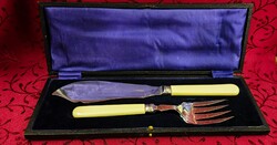 Elegáns angol ezüstözött halas tálaló készlet (kb. 1900-1930)