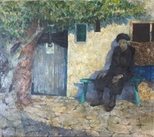 Ujváry Lajos (1925-2006): Szomorkodó hölgy, olaj farost 70x80cm